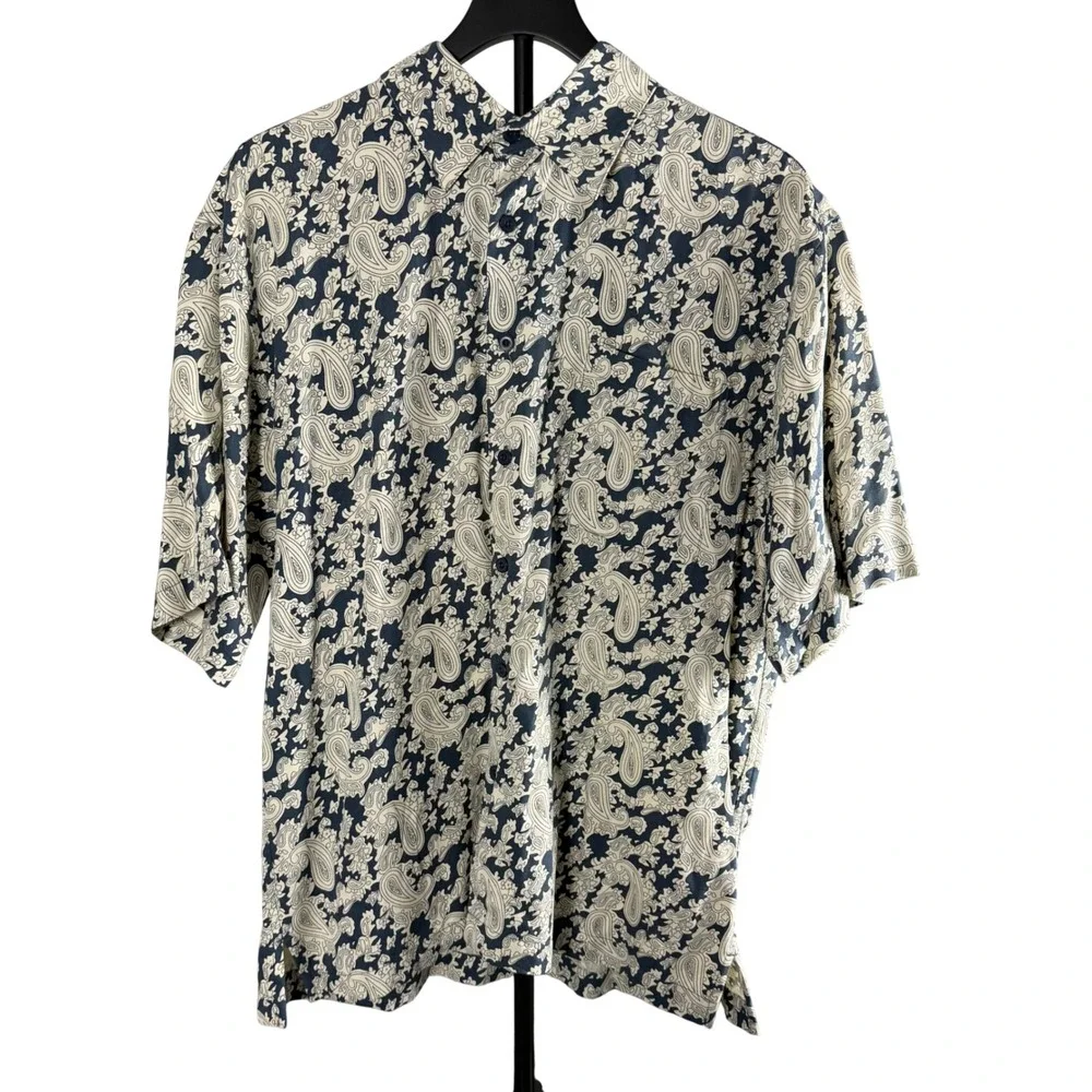 Vintage Silk Circa 1969 Mens Large Paisley Silk Short Sleeve Button Down Shirt